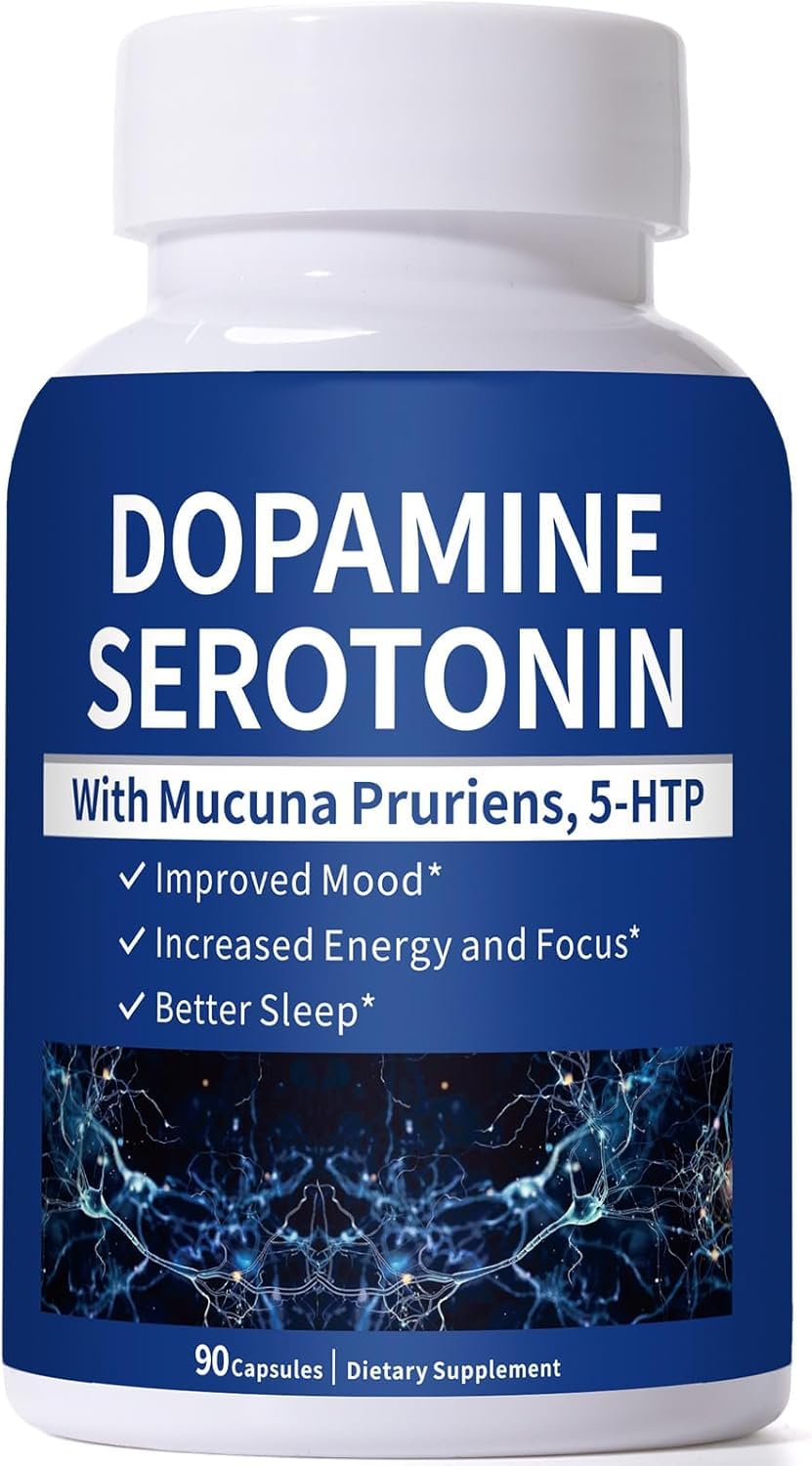 FLIKO Serotonin and Dopamine Supplements – Natural Neurotransmitter Support with 5-HTP & Mucuna Pruriens – Boost Mood, Focus & Energy Capsules, 100 Count