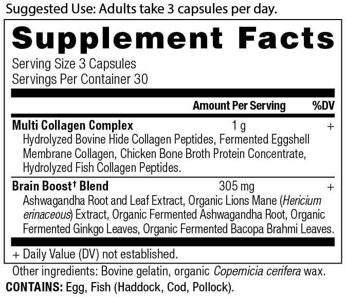Ancient Nutrition Collagen Protein Brain Boost Capsules, 90 Count