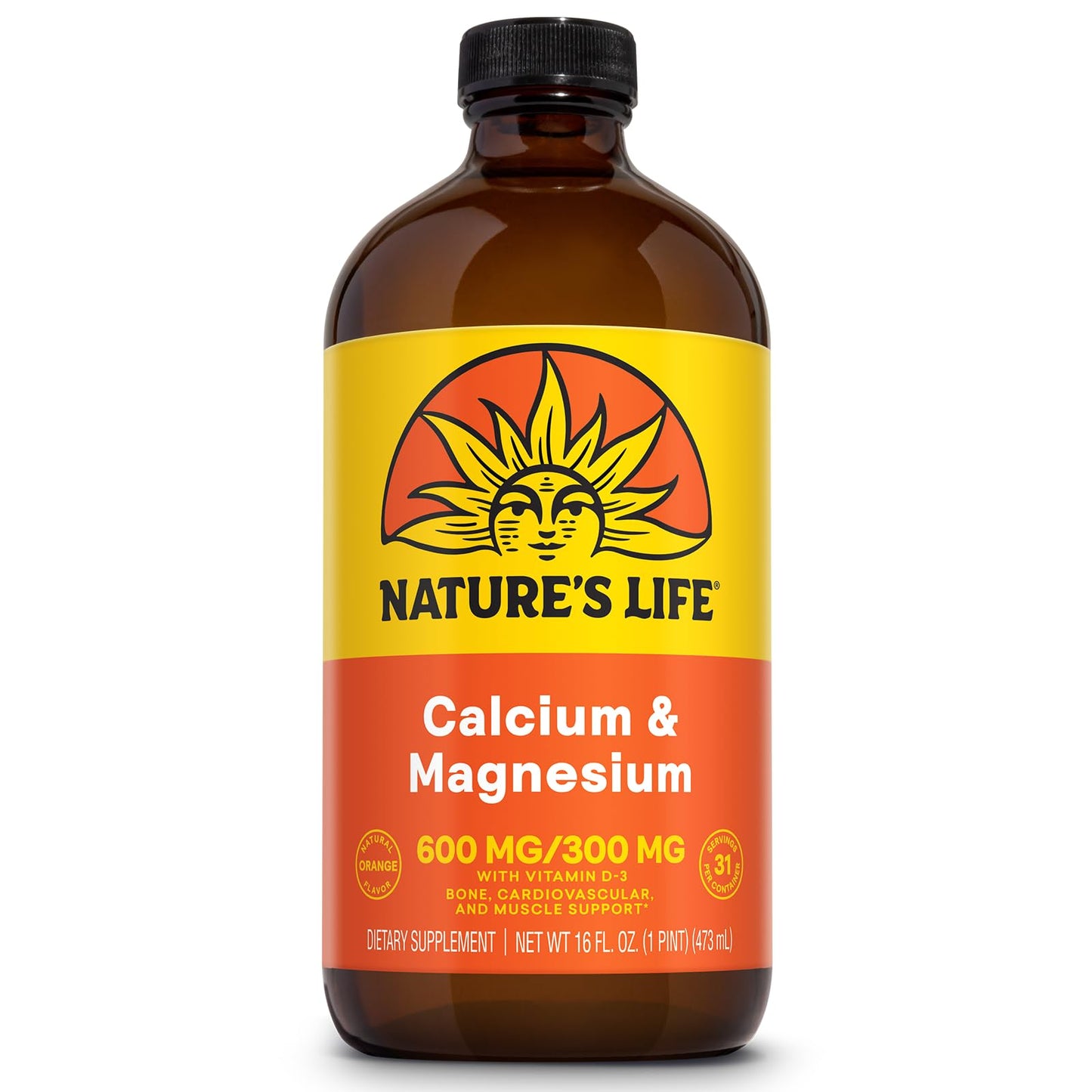 Nature's Life Liquid Calcium Magnesium Supplement with Vitamin D3, 16 FL OZ