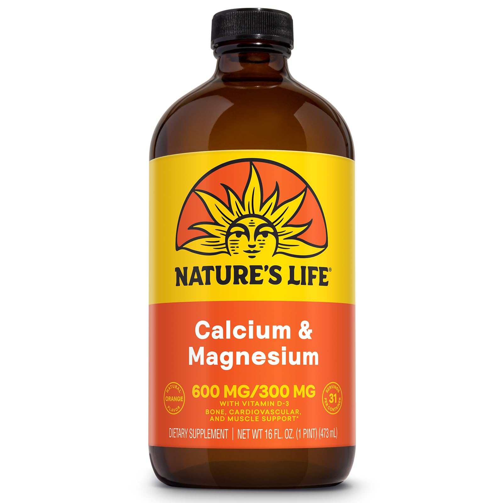 Nature's Life Liquid Calcium Magnesium Supplement with Vitamin D3, 16 FL OZ