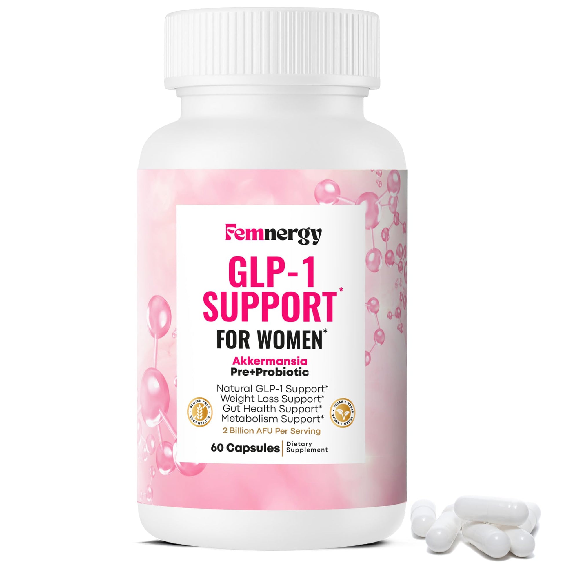 Femnergy GLP-1 Support Weight Loss Probiotic Prebiotic Supplement for Women, 60 Capsules