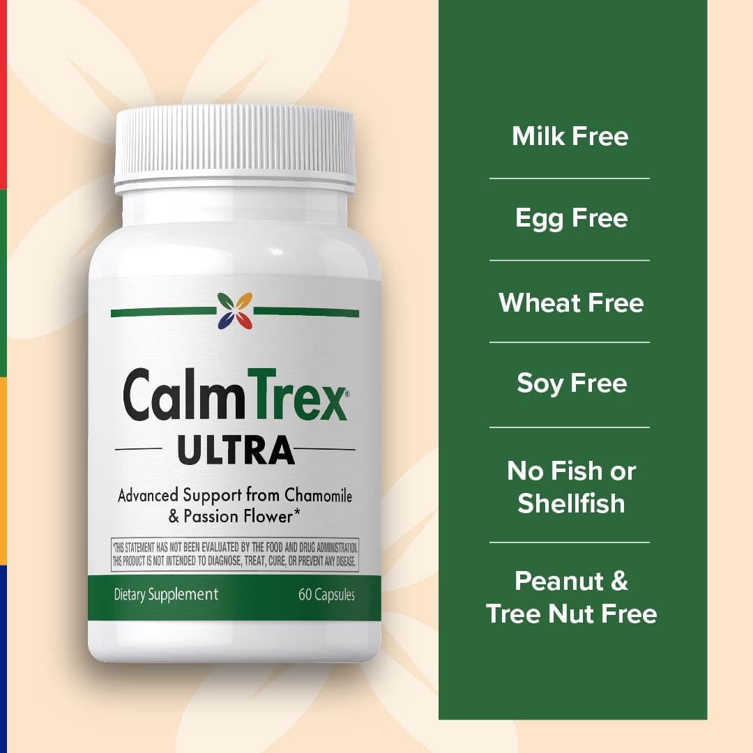 Stop Aging Now Stress Support Supplement CalmTrex with Chamomile and Passion Flower, 60 Capsules