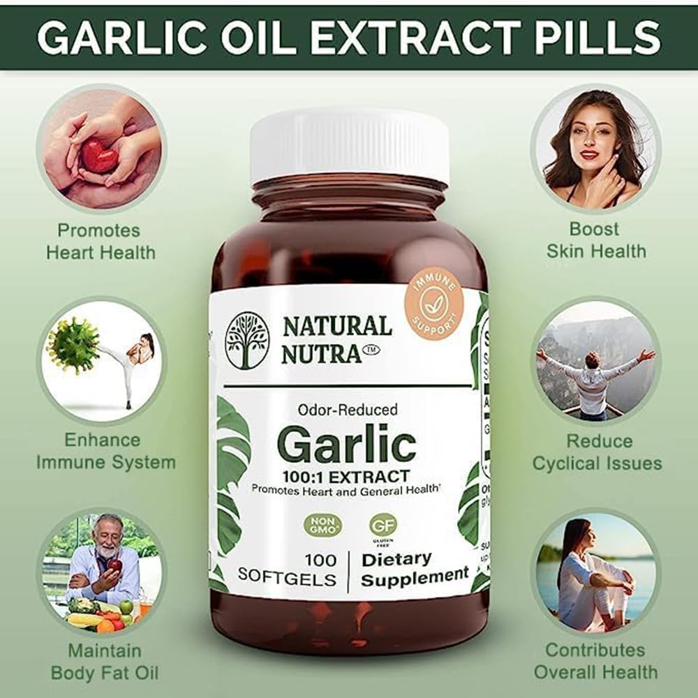 Natural Nutra Odorless Garlic Oil Softgels 500mg, 100 Softgels