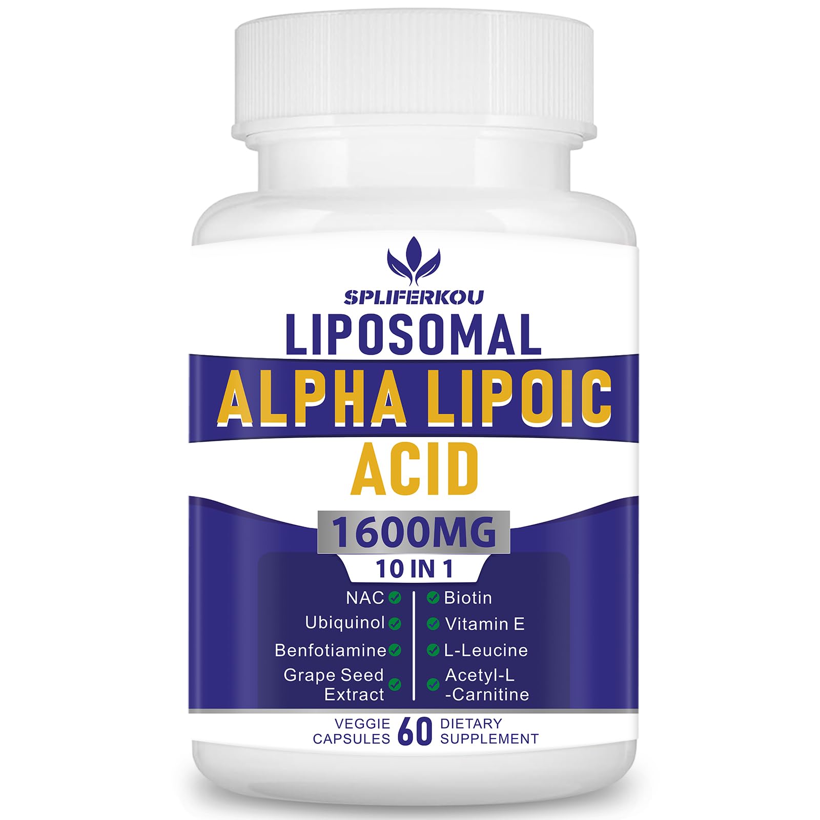 Spliferkou Liposomal Alpha Lipoic Acid 1600mg per Serving Capsule, 60 Capsules