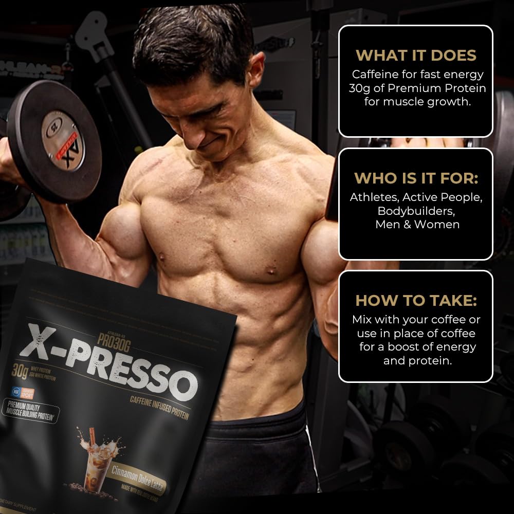 ATHLEAN-RX Xpresso Premium Caffeinated Protein Powder Cinnamon Dolce Latte, 2.78 lb