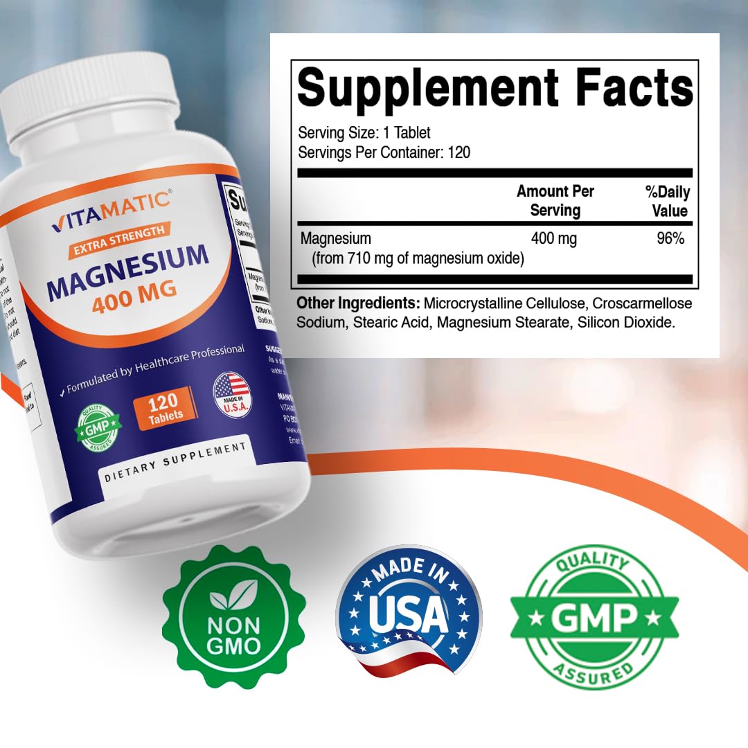 Vitamatic Magnesium Oxide 400 mg Extra Strength Tablets, 120 Vegetarian Tablets