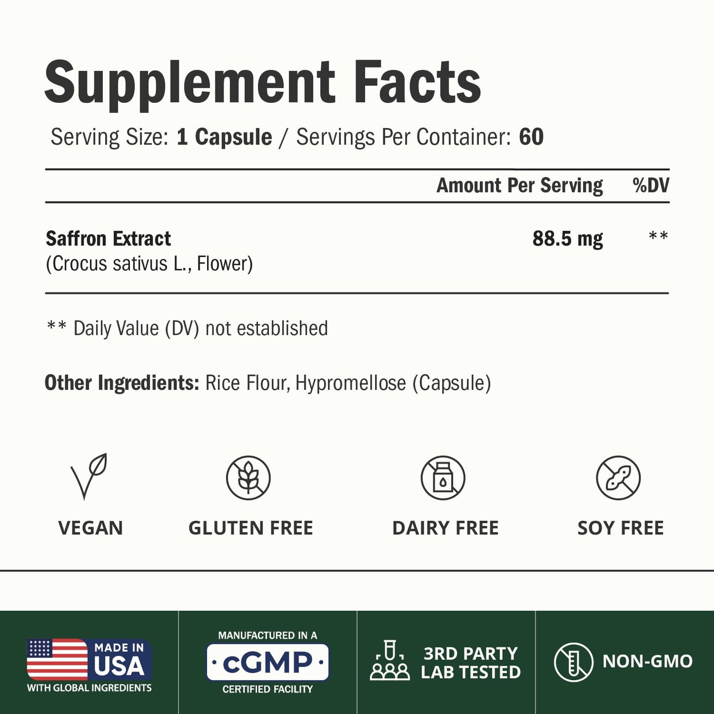 Vimerson Health Pure Saffron Extract 88.5mg for Mood Support and Eye Health, Third Party Tested (Azafran) Saffron Supplements for Women & Men – Vegan + Non-GMO, 60 Capsules