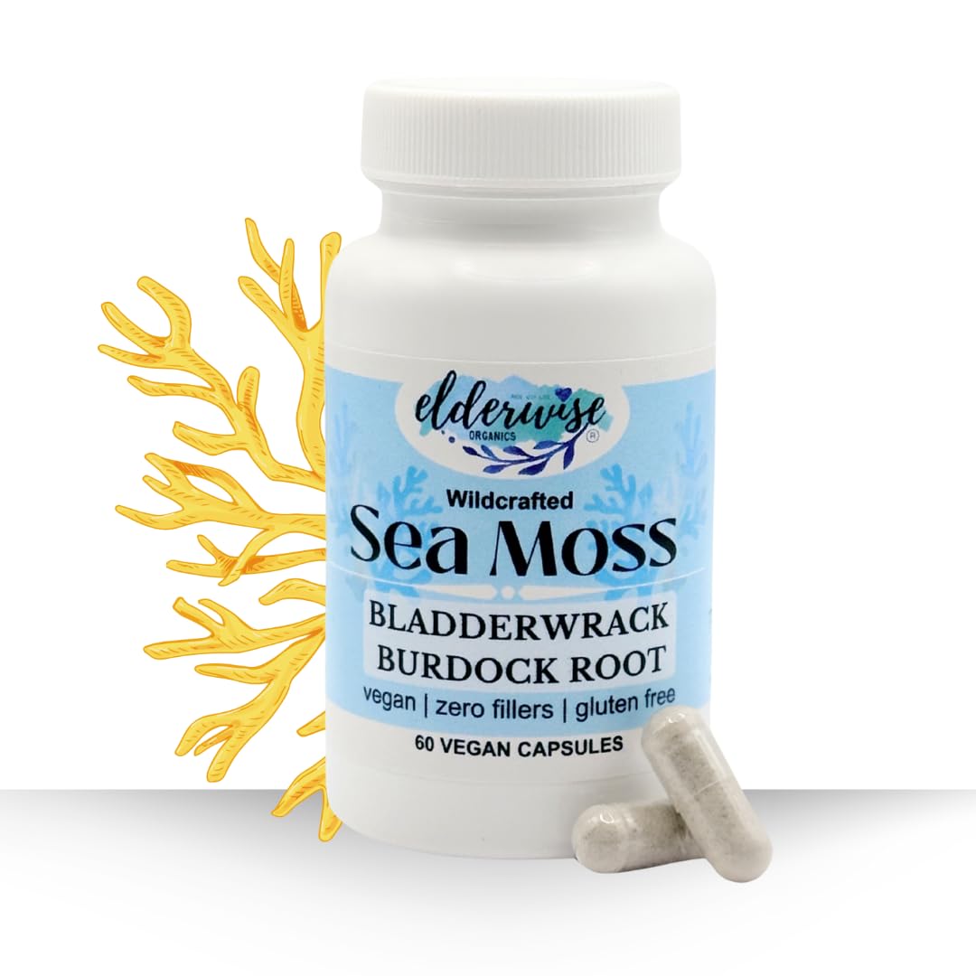 Elderwise Organics Made With Love Sea Moss Capsules with Burdockroot & Bladderwrack 60 Count