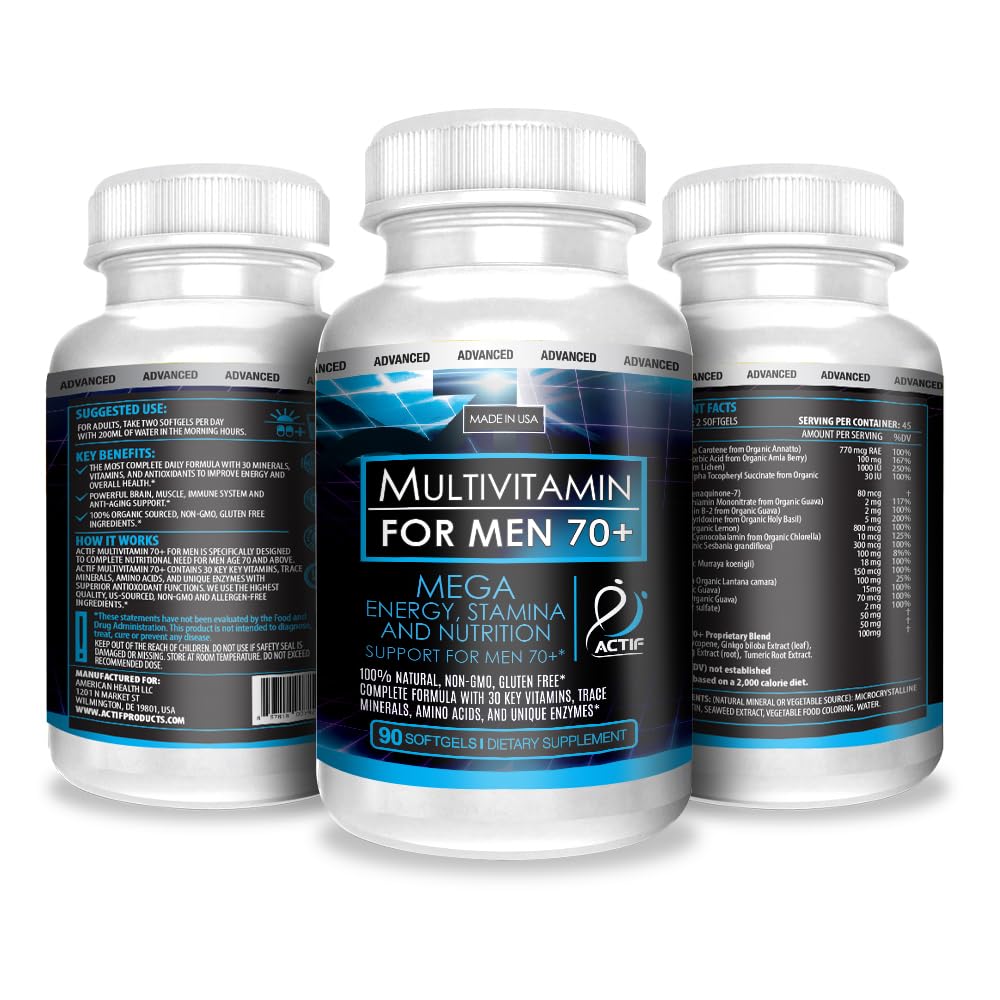 ACTIF Multivitamin for Men Age 70+ with 30 Advanced Factors Softgels 90 Count