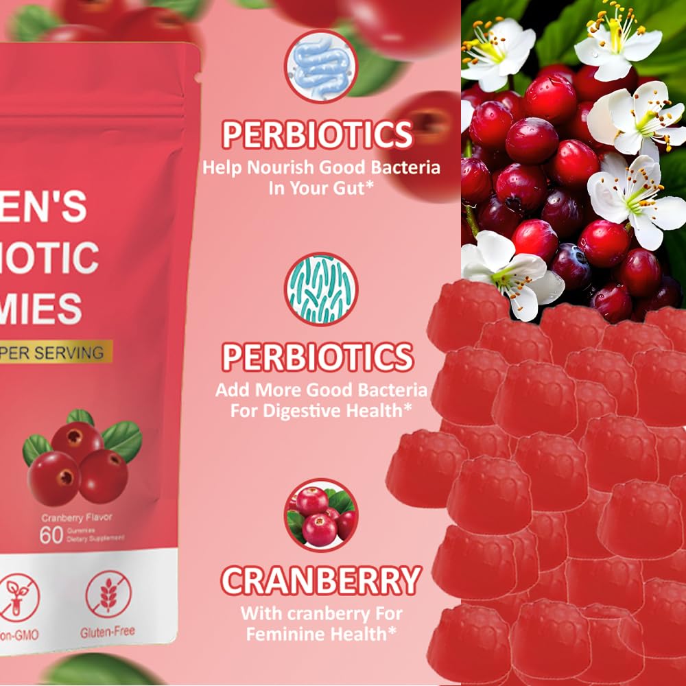 TWOHHACC Vegan Probiotic Gummies for Women Cranberry Flavour Gummy 60 Count