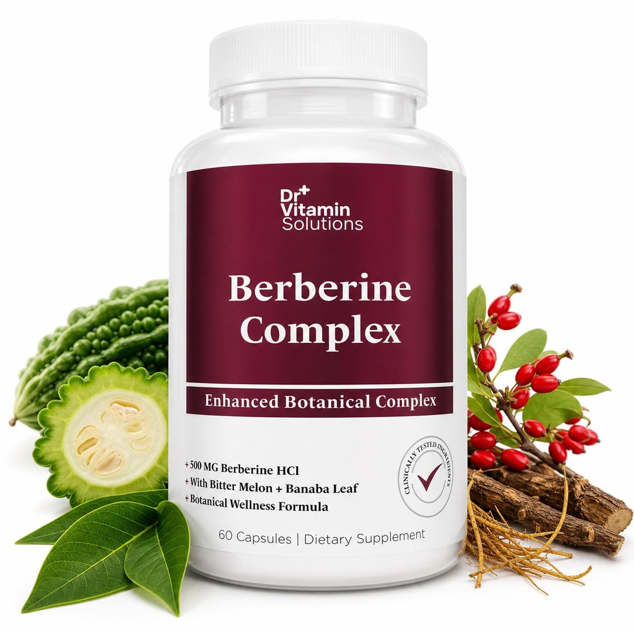 DR VITAMIN SOLUTIONS Berberine HCl 500mg Supplement with Bitter Melon and Banaba Leaf Extract 60 Capsules