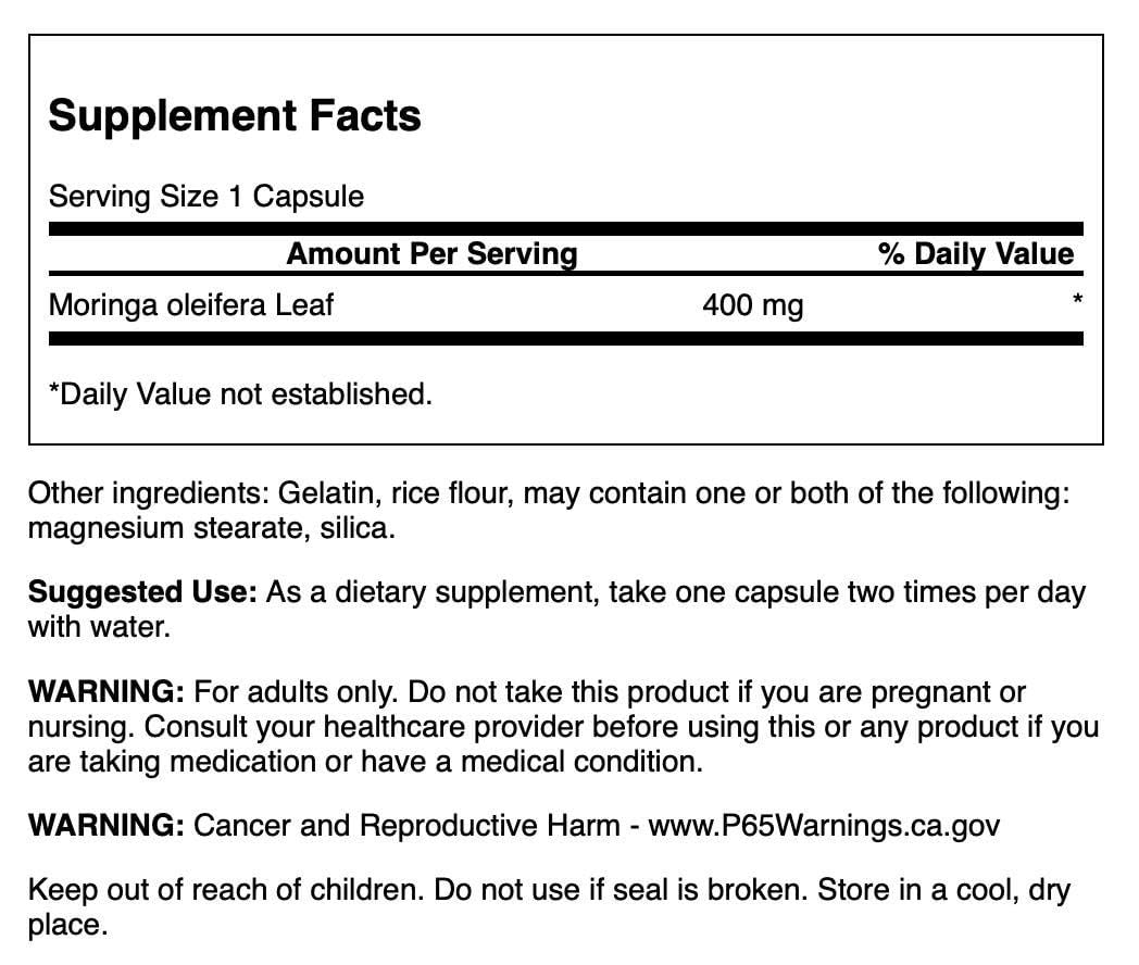 Swanson Full Spectrum Moringa Oleifera 400 mg Capsules, 60 Count