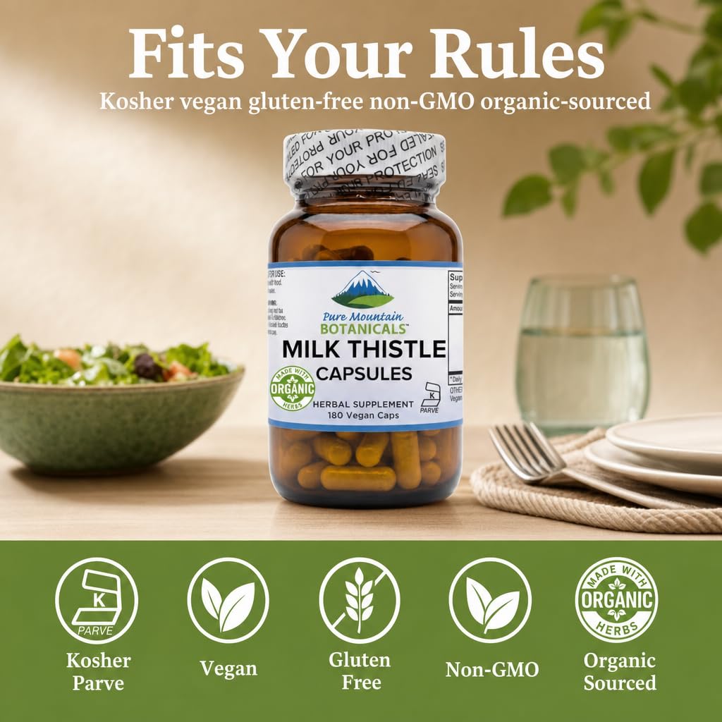 Pure Mountain Botanicals Milk Thistle Supplement Capsules 180