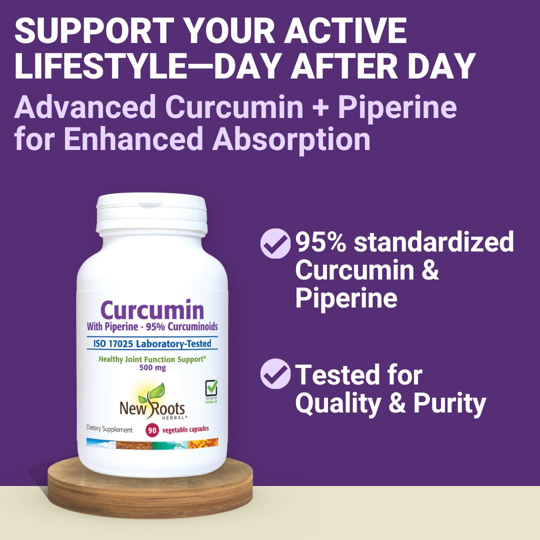 NEW ROOTS HERBAL Turmeric Curcumin Supplement 500mg with Black Pepper Extract, 90 Veg Capsules