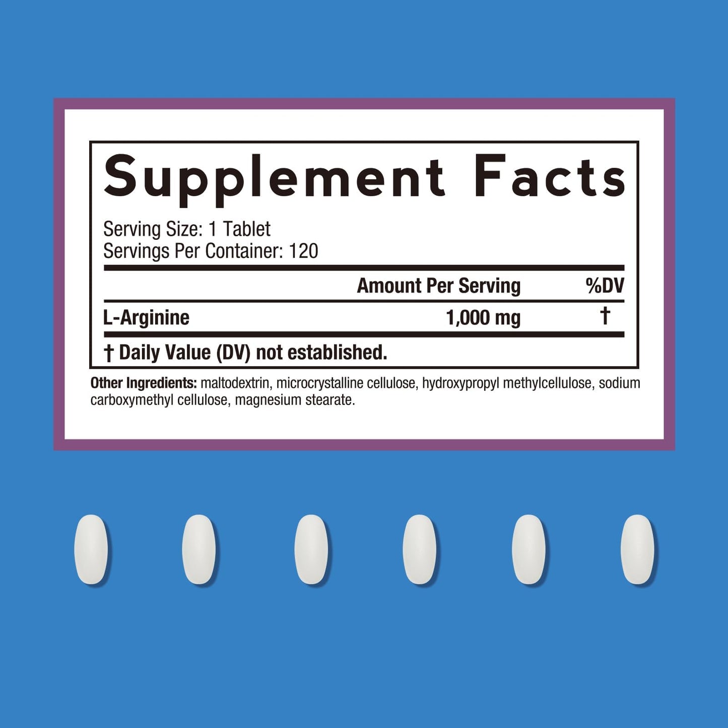 Doctor's Recipes L-Arginine 1000mg Coated Tablets, 120 Count