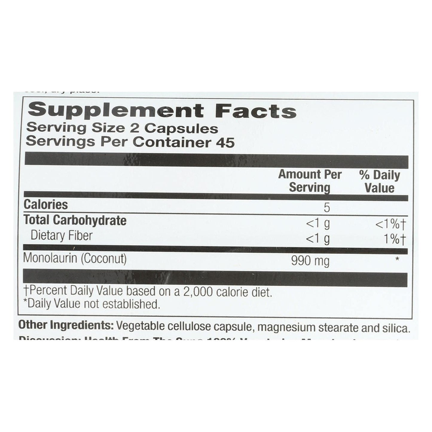 Health From The Sun Monolaurin Capsules 90