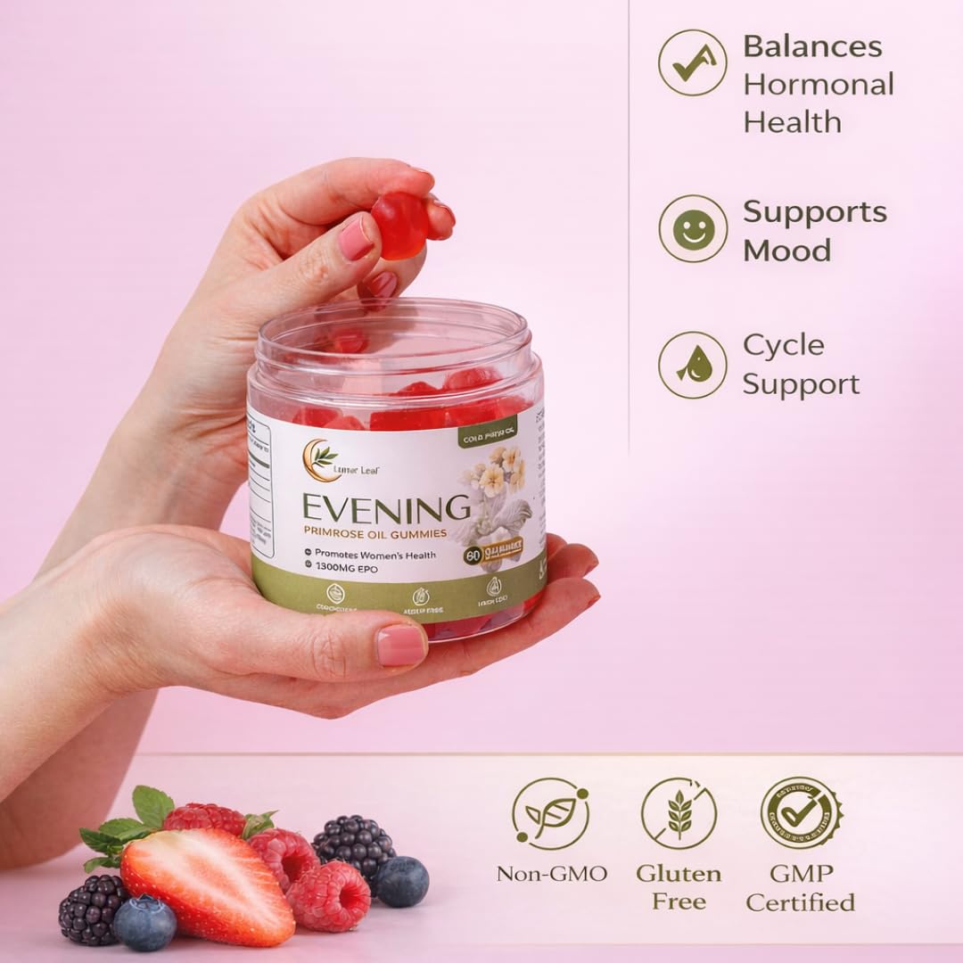 Lunar Leaf Evening Primrose Oil Gummies 1300mg for Women, 60 Gummies