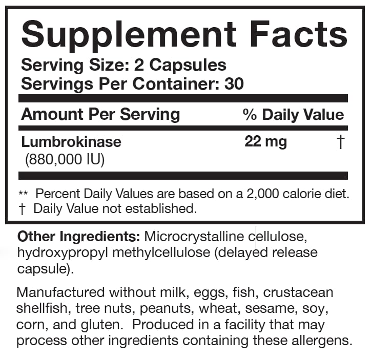Researched Nutritionals Lumbrokinase Supplement Capsules 60