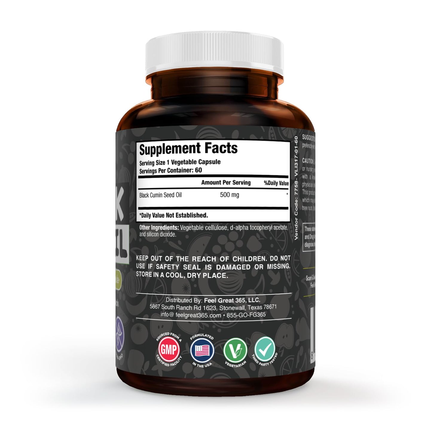 The Feel Great Vitamin Company Black Seed Oil Capsules – Cold-Pressed Nigella Sativa with Vitamin E – 500mg, 60 Count