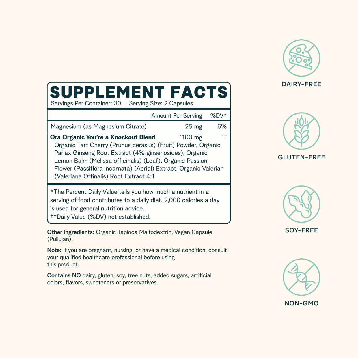 Ora Organic Natural Sleep Aid Supplement Capsules 60 Count