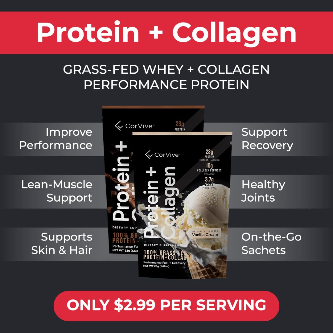 CorVive Protein + Collagen Powder, Chocolate, 15 Sachets