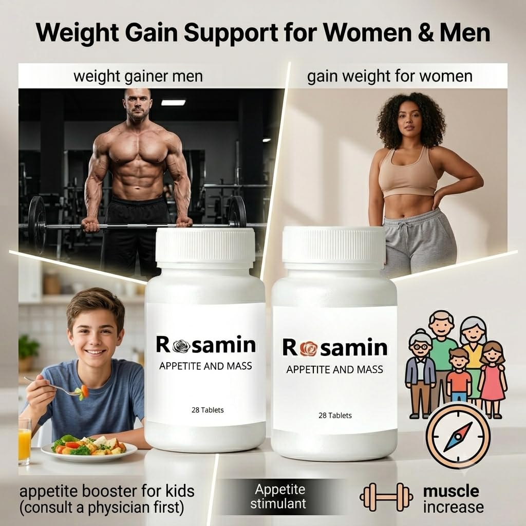 Rosamin Weight Gaining Pills: Dual Appetite Booster & Mass Enhancer, 56 Capsules