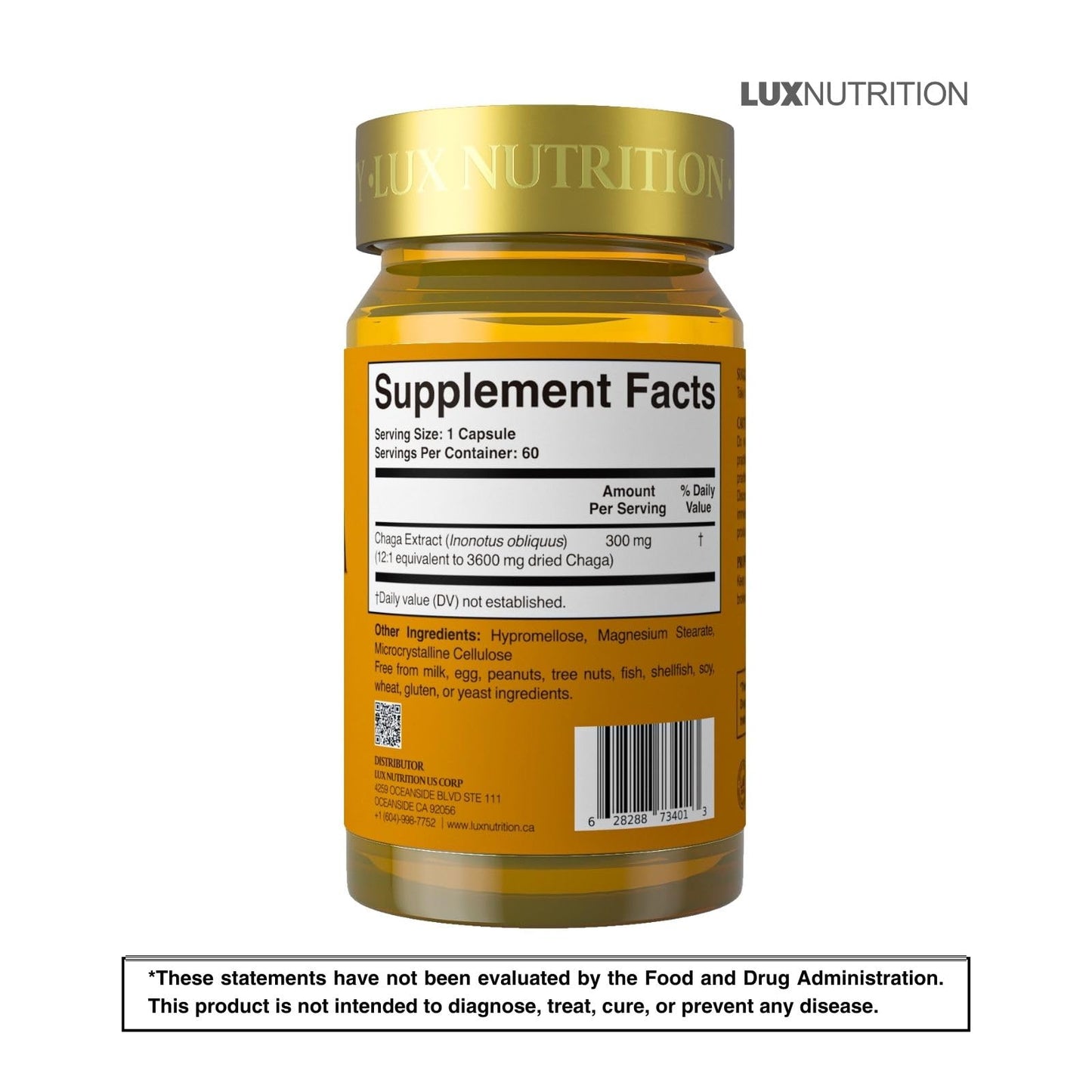 LUXNUTRITION Chaga Mushroom Extract Capsules, 60 Count