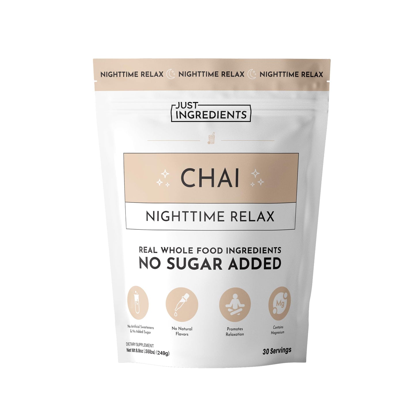 JUST INGREDIENTS Chai Nighttime Relax Drink - Magnesium Powder 5.4