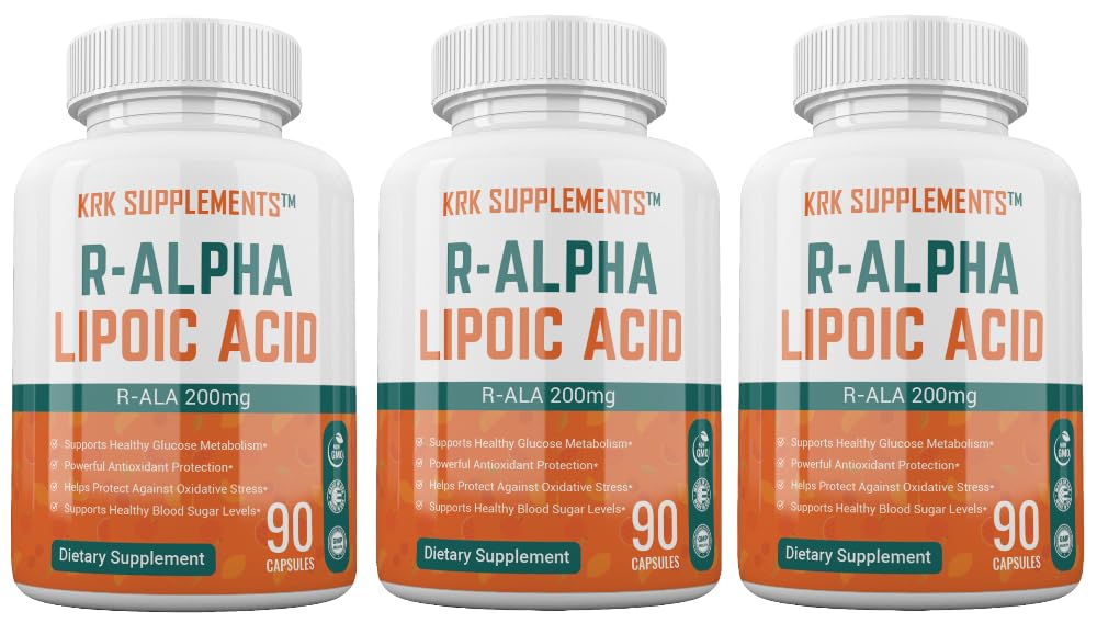 KRK SUPPLEMENTS R-ALA R-Alpha Lipoic Acid 200mg Capsules, 270 Total Capsules