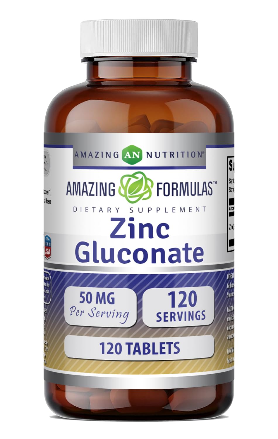 Amazing Nutrition Zinc Gluconate Supplement Tablets 120 Count