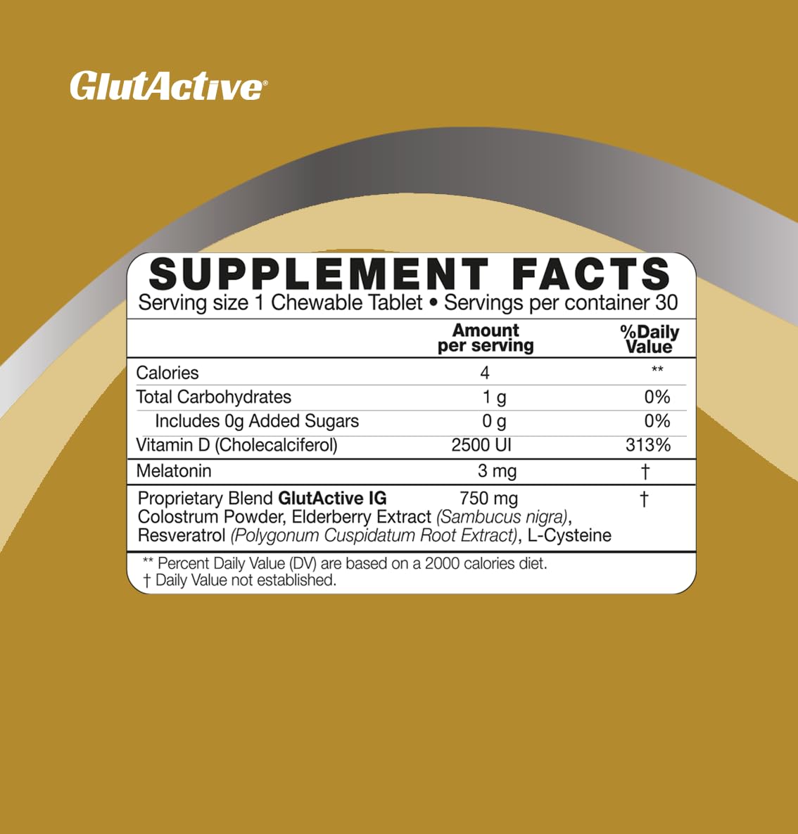 GlutActive IG-Gold 750mg Colostrum Chewable, 30 Count
