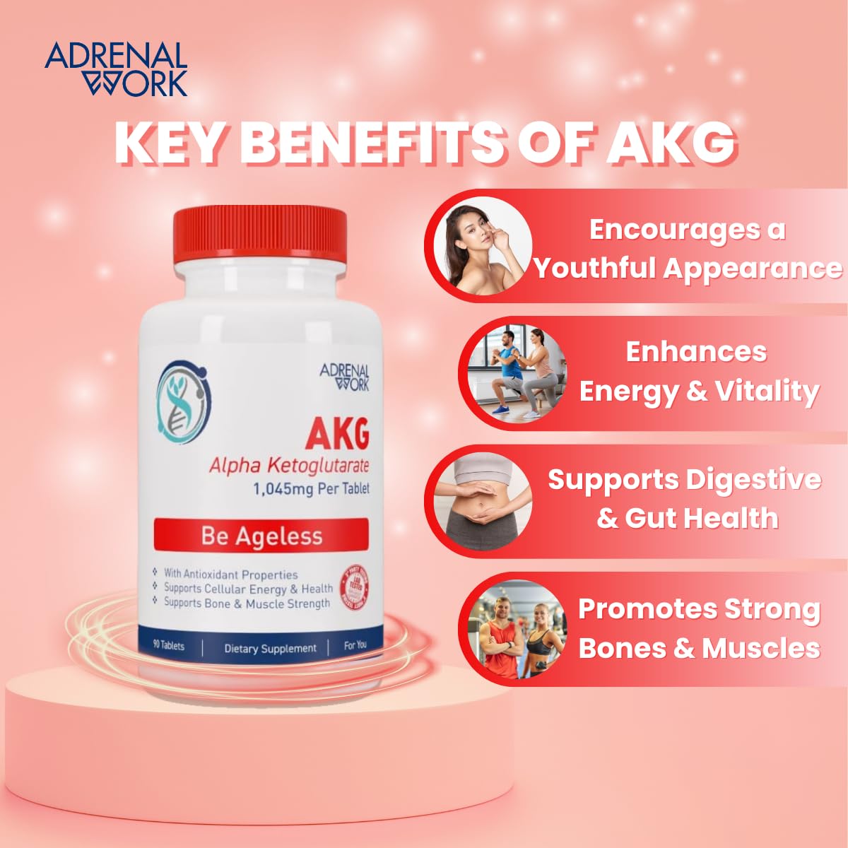 Adrenalwork L-Arginine 1000mg + AKG Alpha Ketoglutarate Pre-Workout Tablet, 90 Tablets