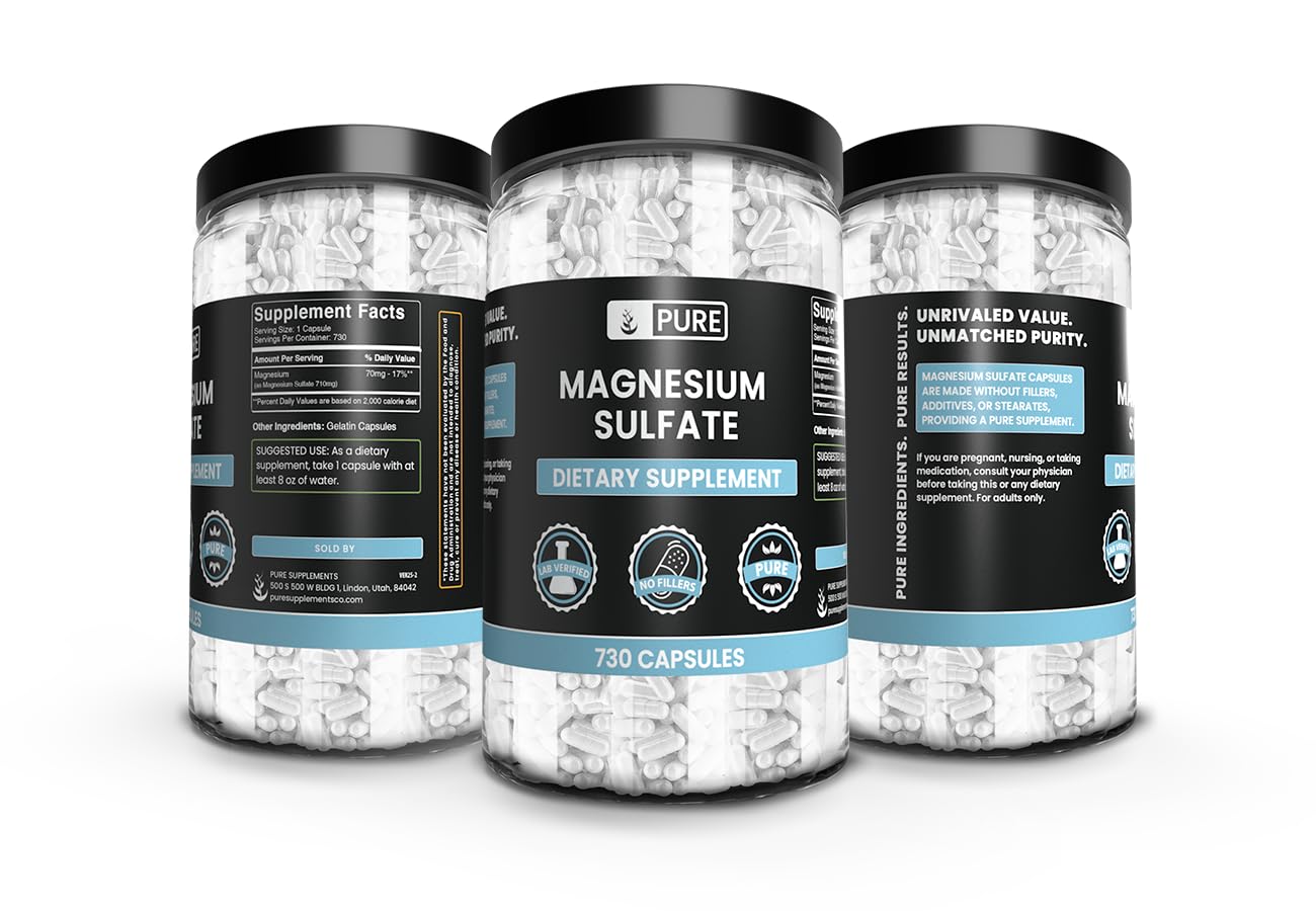 Pure Organic Ingredients Magnesium Sulfate Capsules 730 Count