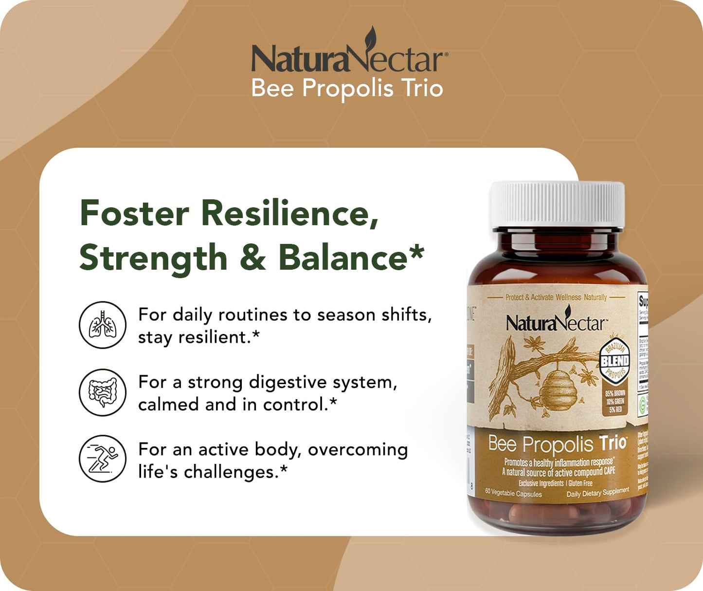NaturaNectar Bee Propolis Trio Capsules 60 Capsules