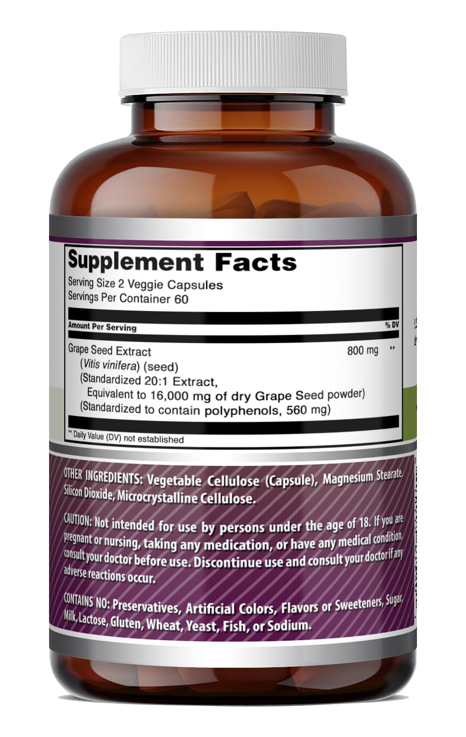Amazing Nutrition Grapeseed 800 Mg 20:1 Extract Capsules 120 Count