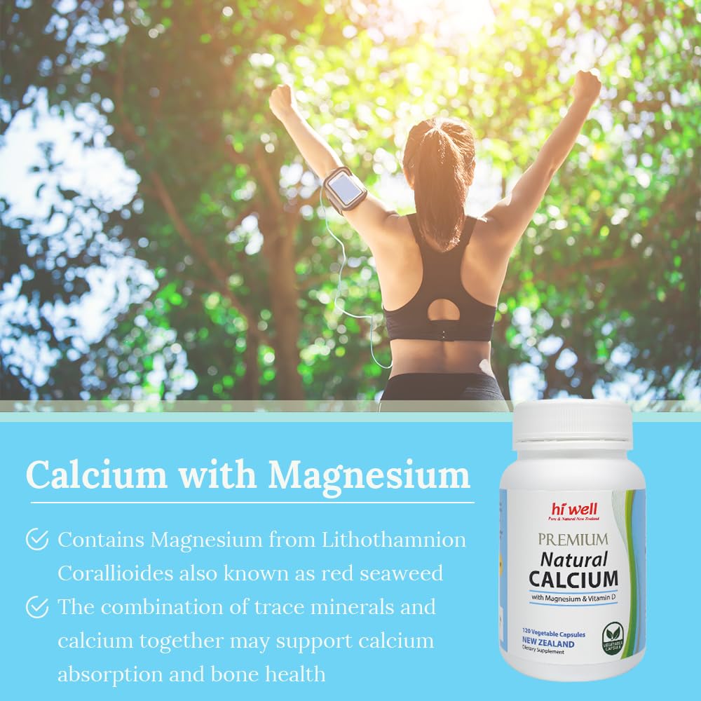 Hi Well Pure & Natural New Zealand Premium Natural Calcium with Magnesium & Vitamin D 120 Capsules