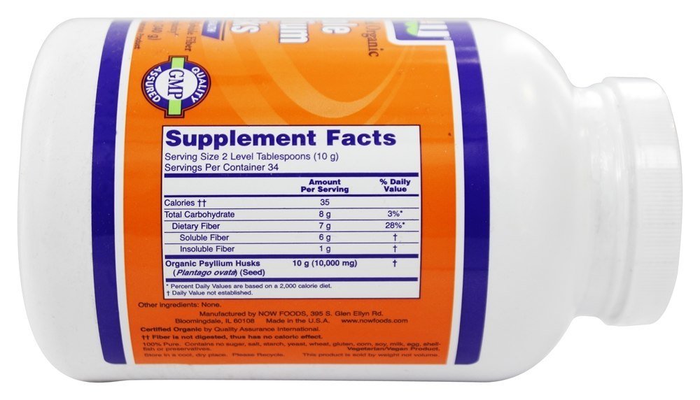 NOW Foods Certified Organic Whole Psyllium Husk Powder, 12 oz