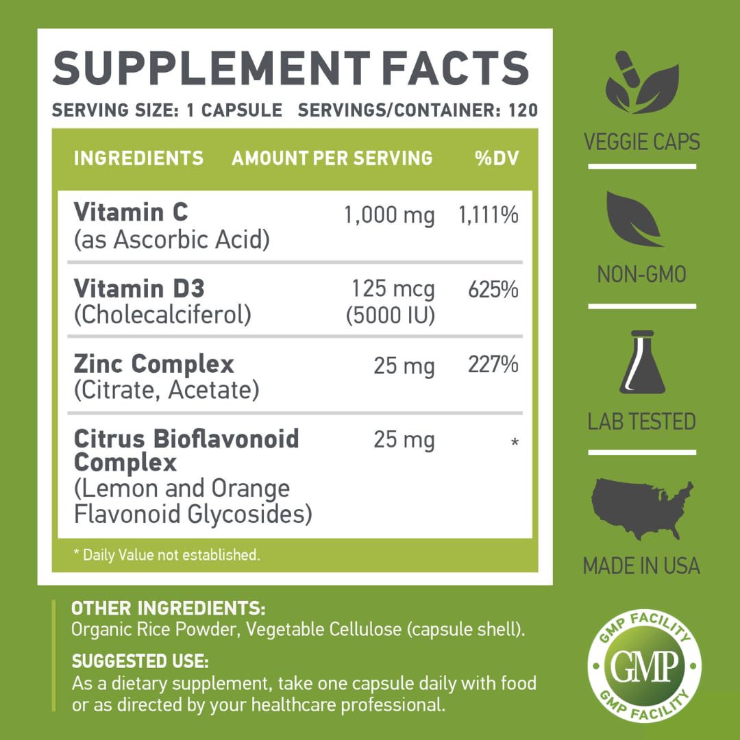 Muscle Food Labs CDZ Vitamin C 1000mg, Vitamin D3 125mcg, Zinc 25mg Non-GMO Gluten Free Powder, 2 Pack