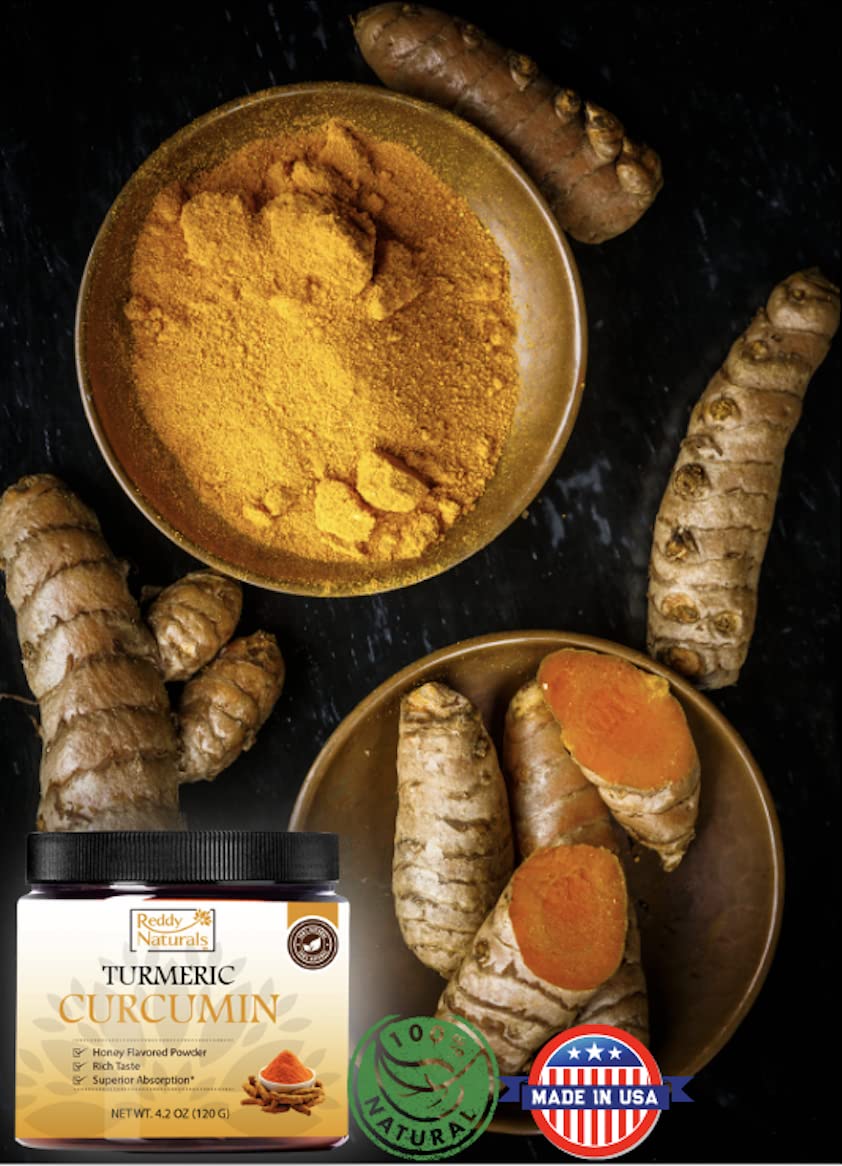 Reddy Naturals Turmeric Curcumin with Black Pepper Piperine – 95% Curcuminoids – Honey Flavored – Joint & Mobility Support – Gluten-Free Non-GMO – 4.2 oz Powder