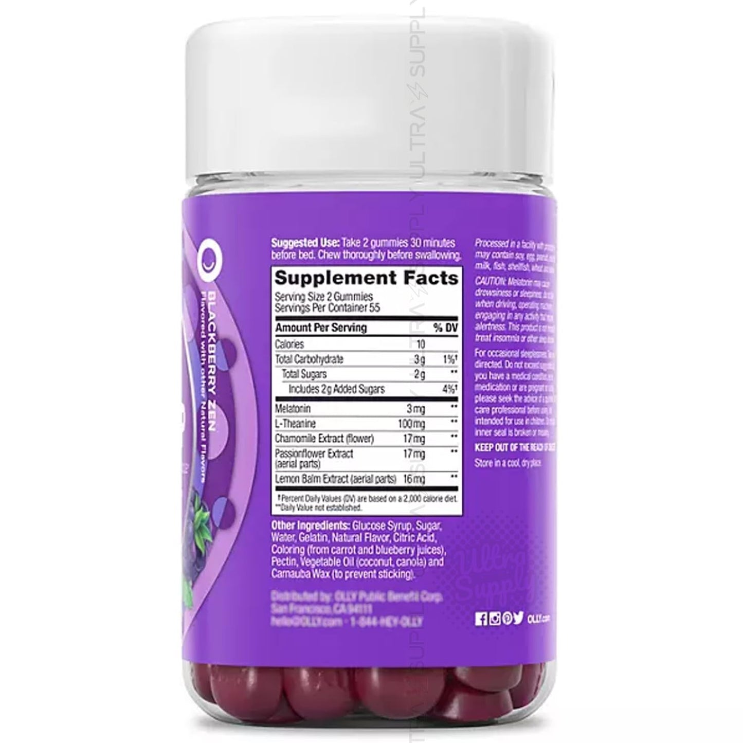 Generic Melatonin Sleep Gummies with L-Theanine & Chamomile – Blk Berry Flavor, Non-Habit Forming, Gluten Free, 110 Gummies
