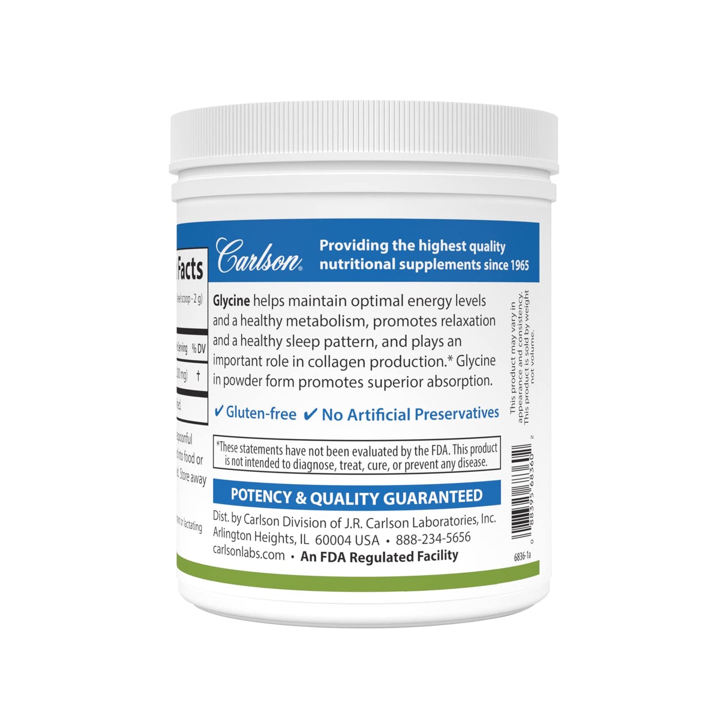Carlson Glycine Powder, 2000 mg Glycine, 17.6 oz