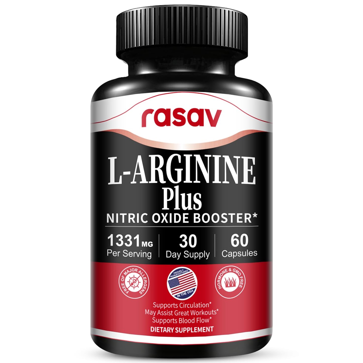 Rasav Nitric Oxide Booster with L-Arginine & L-Citrulline Blend, Capsules, 60 Count