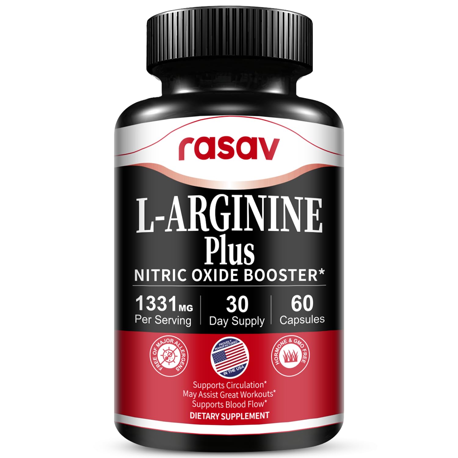Rasav Nitric Oxide Booster with L-Arginine & L-Citrulline Blend, Capsules, 60 Count