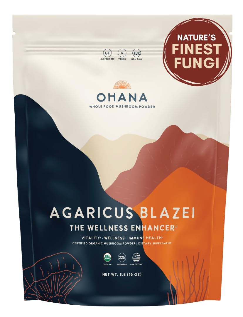 Ohana Mushrooms Agaricus Blazei Organic Mushrooms Powder Blend, 16 oz