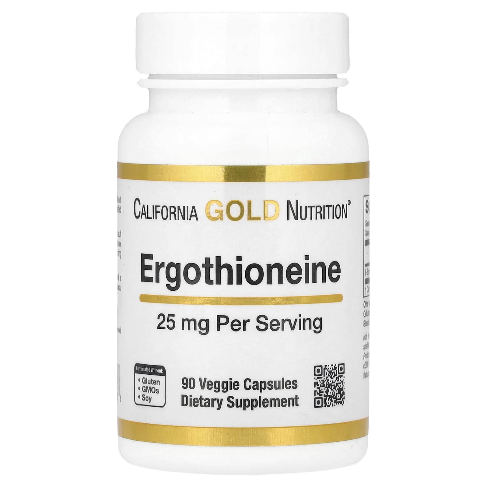 California Gold Nutrition Ergothioneine 25 mg Veggie Capsules, 90 Capsules