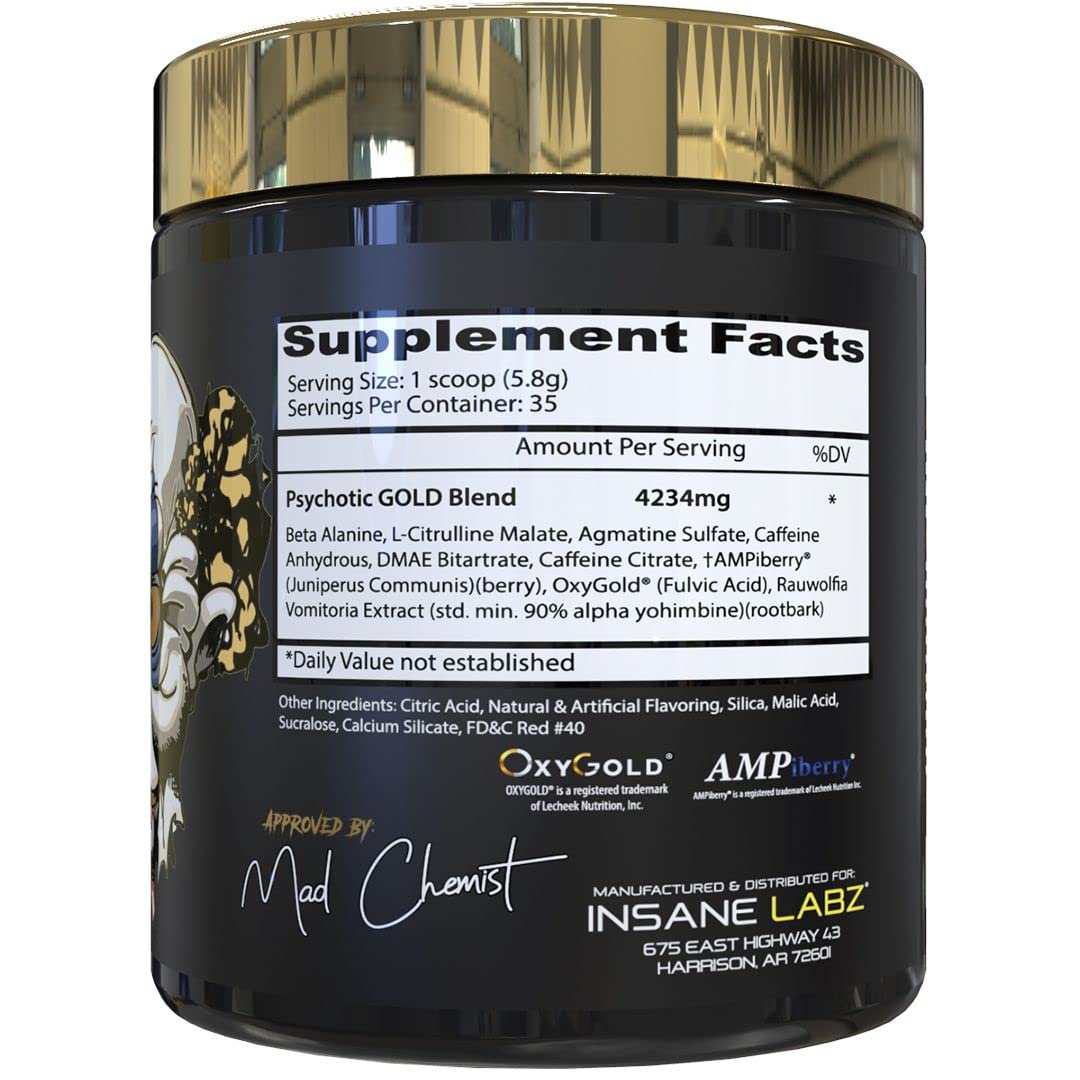Insane Labz Psychotic Gold and Insane Veinz Gold Pre Workout Nitric Oxide Booster Stack Powder 13.1 Ounce