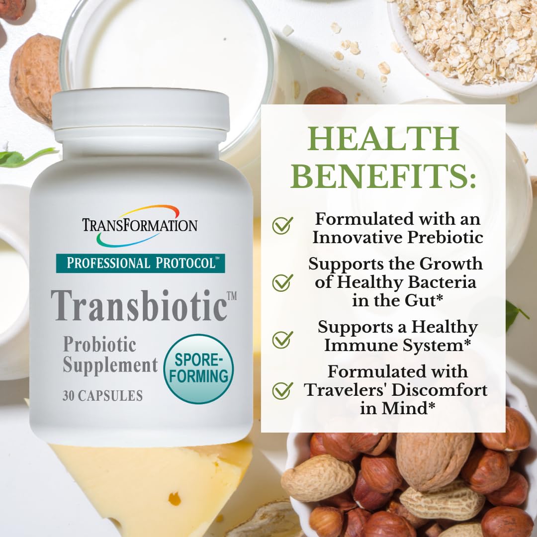 TRANSFORMATION The Genesis of Good Health Enzyme Transbiotic Probiotic Supplement, Advanced Formula for Gut Flora Balance, GI Tract, Health Benefits, High Potency Prebiotic & Probiotic Blend Capsule, 30 Count