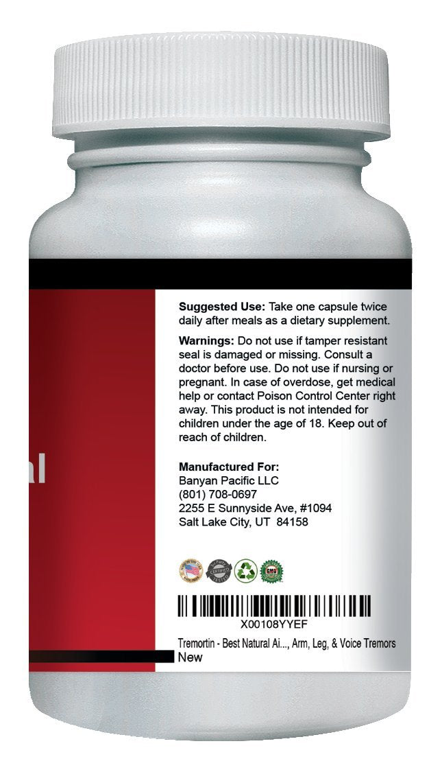 Tremortin Best Natural Aid for Essential Tremor Capsules, 6 Capsules