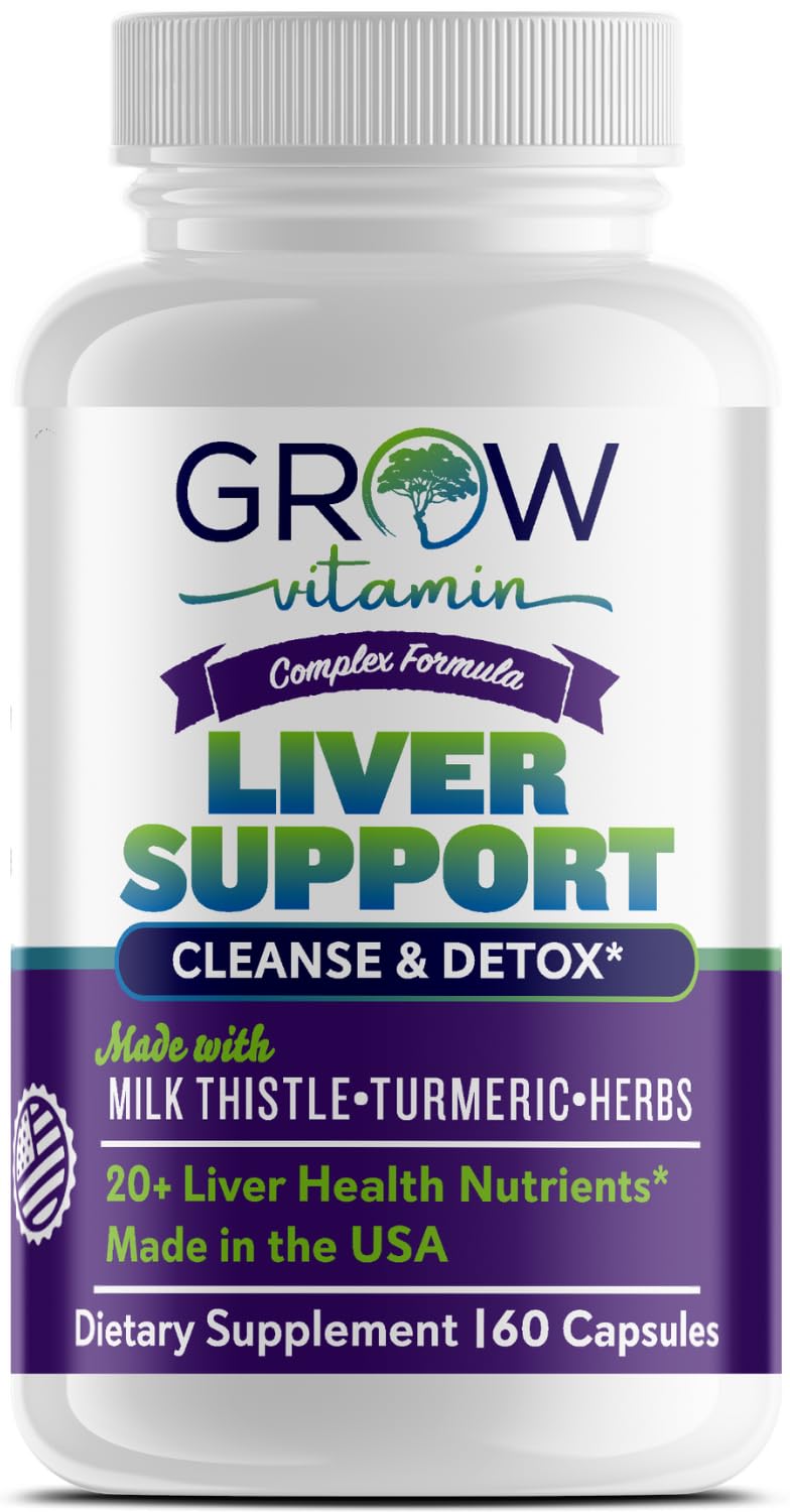 Grow Vitamin Liver Cleanse Detox Capsules with Unique Blend of Milk Thistle, Artichoke & Dandelion Extract - Liver Supplement Includes Turmeric, Beetroot & Choline, 60 Capsules