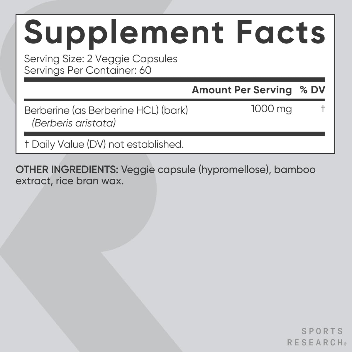 Sports Research Berberine 1000mg Capsule 120 Count